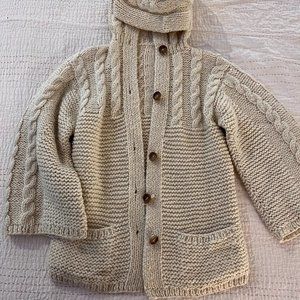 Vintage Oversized Hooded Natural Wool Sweater Cardigan